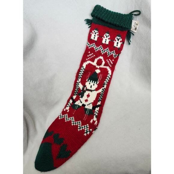 Vintage Long Crochet Christmas Stocking Red Green Snowman Taiwan Tassle - Picture 7 of 11